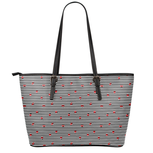Ladybug Striped Pattern Print Leather Tote Bag