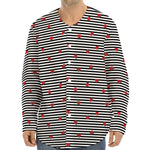 Ladybug Striped Pattern Print Long Sleeve Baseball Jersey
