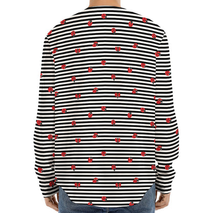 Ladybug Striped Pattern Print Long Sleeve Baseball Jersey