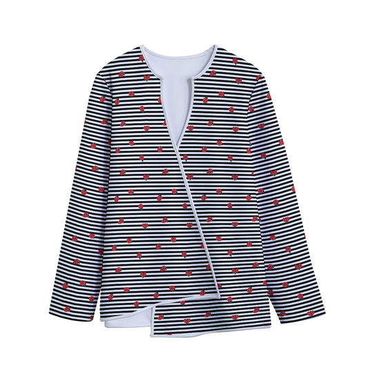 Ladybug Striped Pattern Print Long Sleeve Short Coat