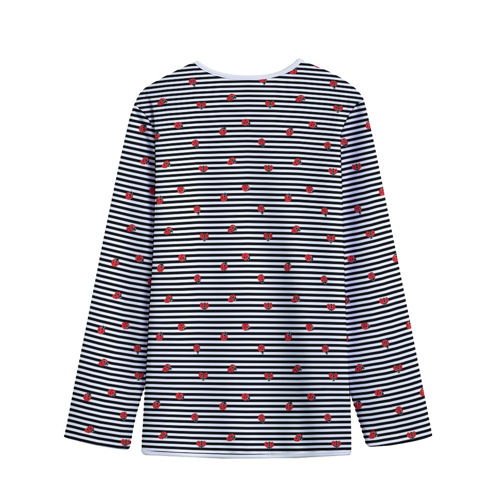 Ladybug Striped Pattern Print Long Sleeve Short Coat