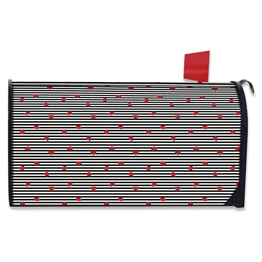 Ladybug Striped Pattern Print Mailbox Cover