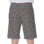 Ladybug Striped Pattern Print Men's Beach Shorts
