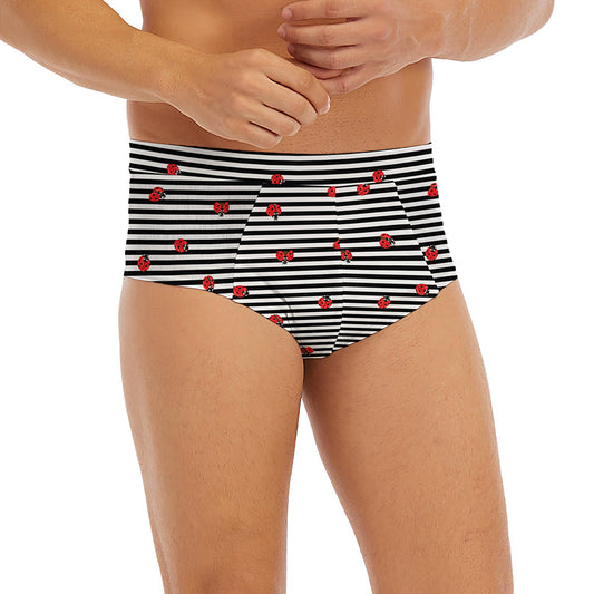 Ladybug Striped Pattern Print Men's Briefs