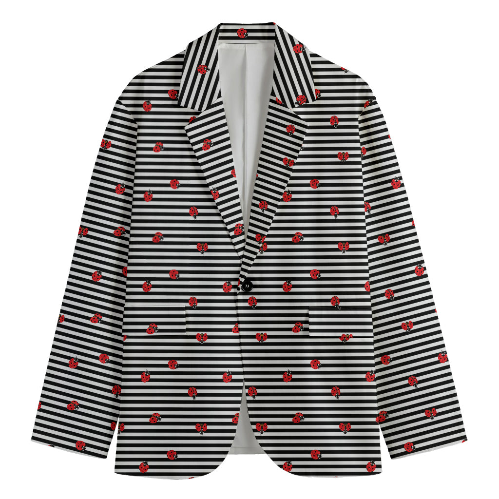 Ladybug Striped Pattern Print Men's Cotton Blazer