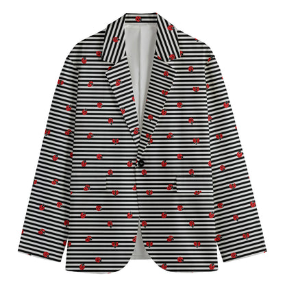 Ladybug Striped Pattern Print Men's Cotton Blazer