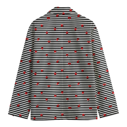 Ladybug Striped Pattern Print Men's Cotton Blazer