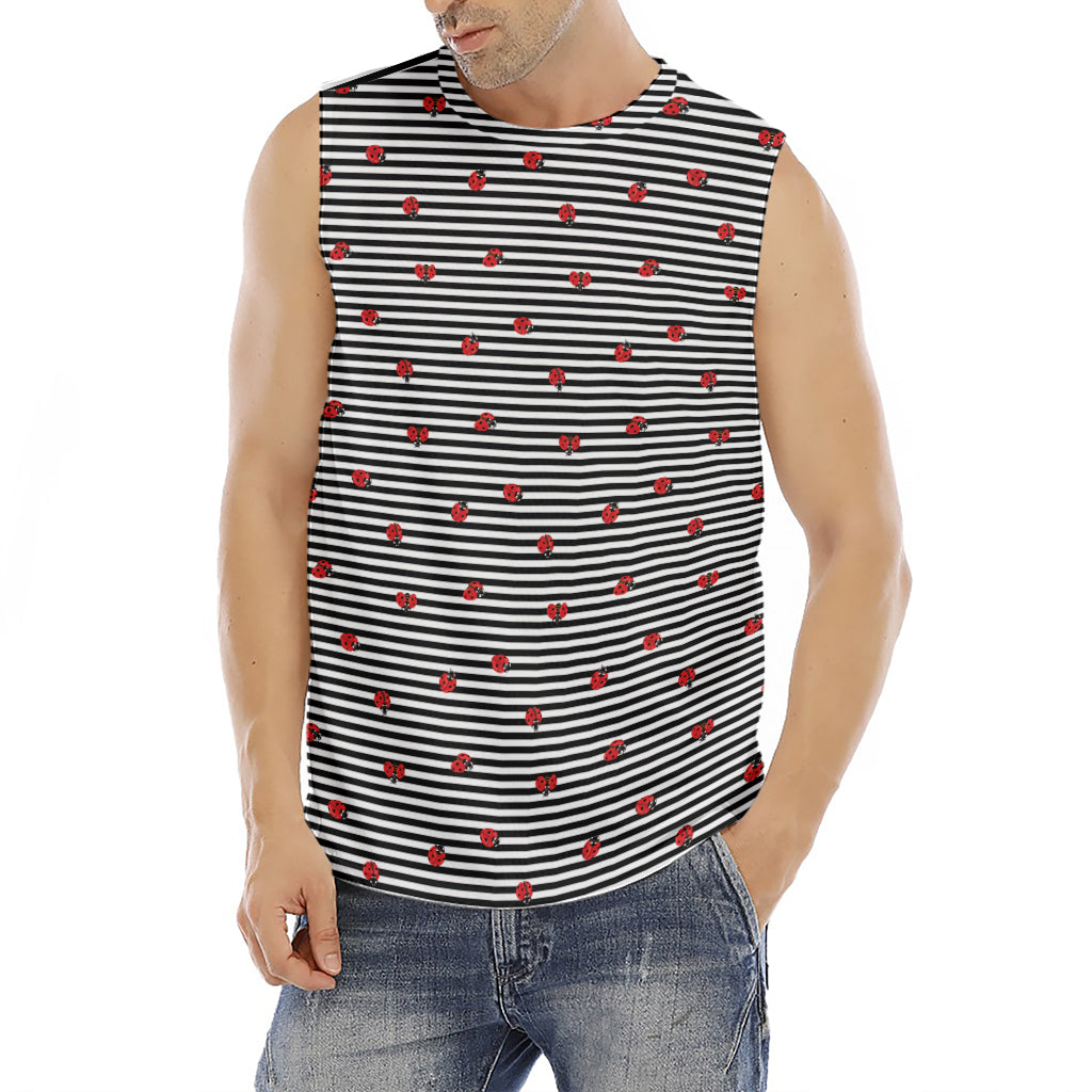 Ladybug Striped Pattern Print Men's Fitness Tank Top