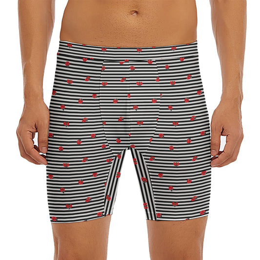 Ladybug Striped Pattern Print Men's Long Boxer Briefs