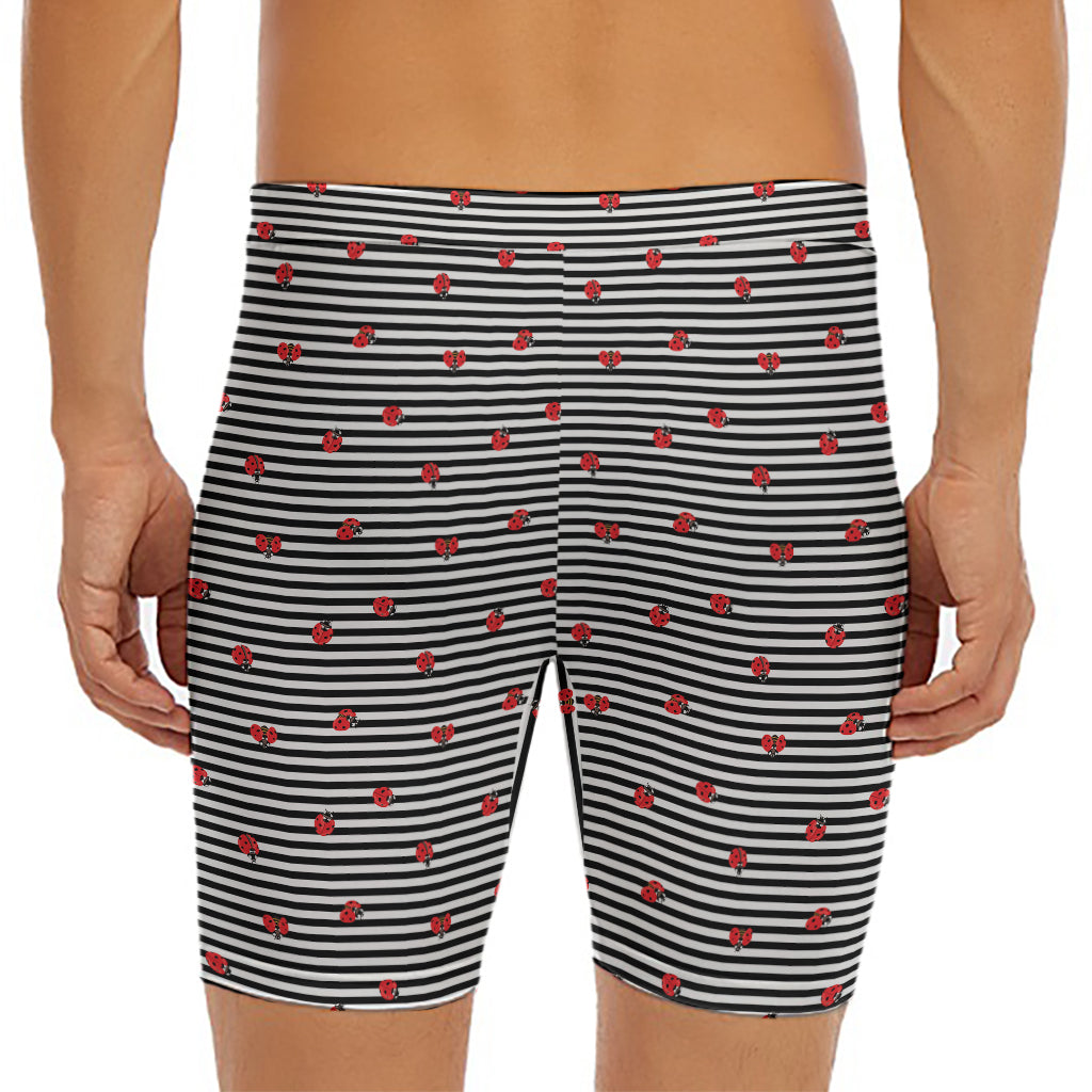 Ladybug Striped Pattern Print Men's Long Boxer Briefs
