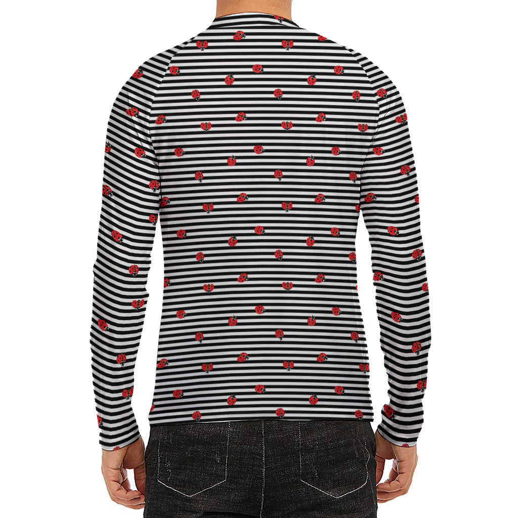 Ladybug Striped Pattern Print Men's Long Sleeve Rash Guard