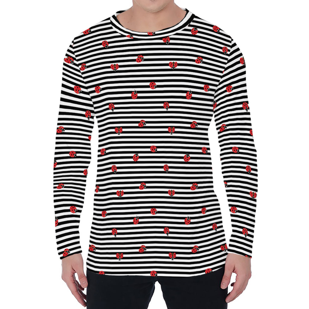 Ladybug Striped Pattern Print Men's Long Sleeve T-Shirt