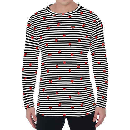 Ladybug Striped Pattern Print Men's Long Sleeve T-Shirt