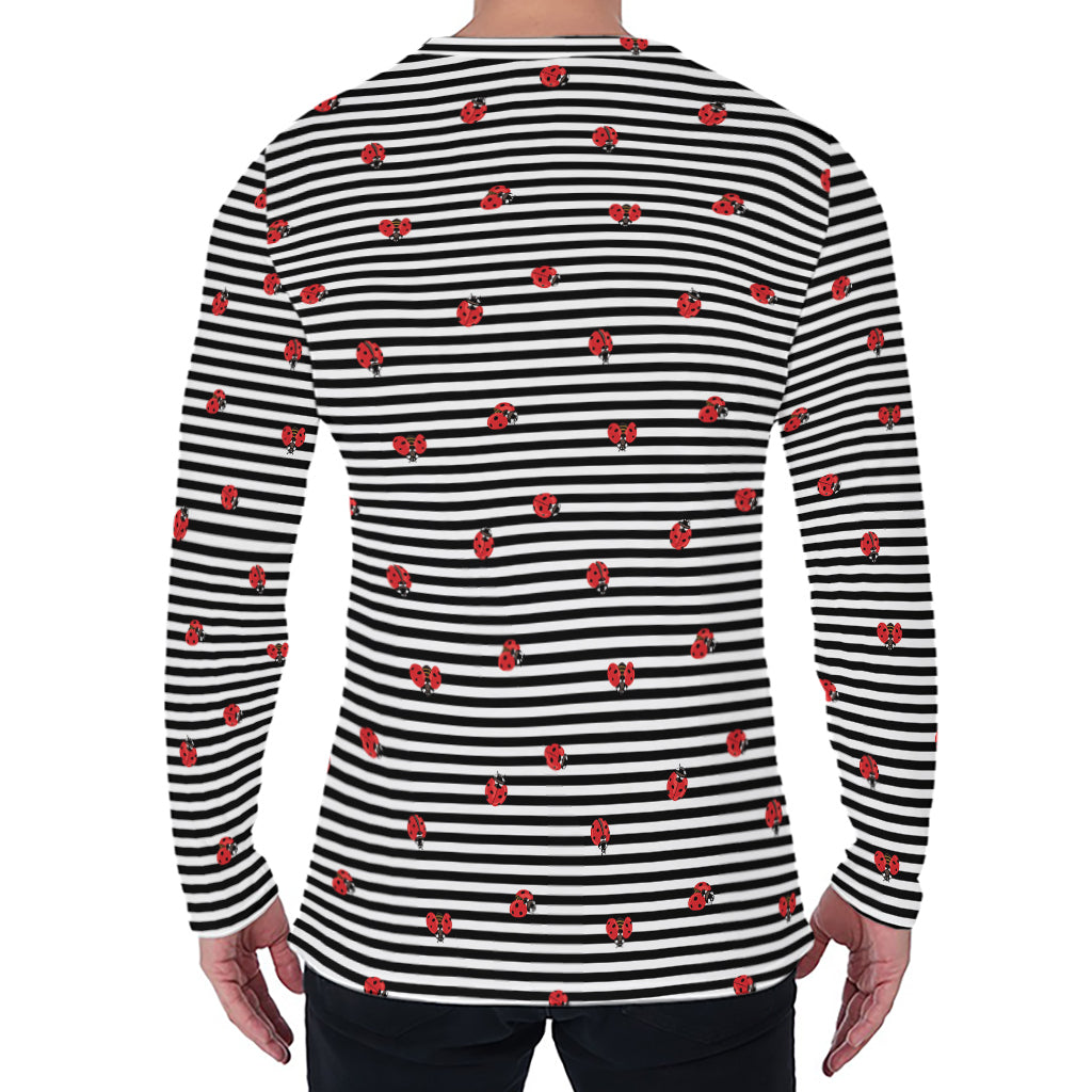 Ladybug Striped Pattern Print Men's Long Sleeve T-Shirt