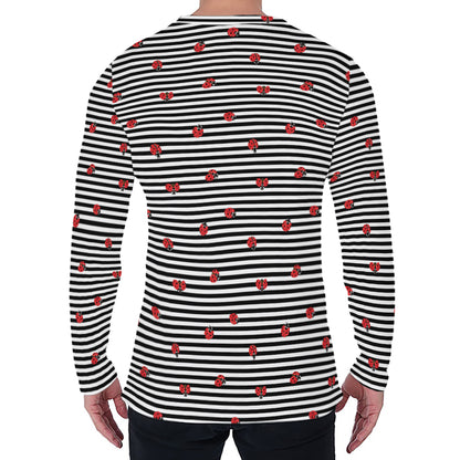 Ladybug Striped Pattern Print Men's Long Sleeve T-Shirt