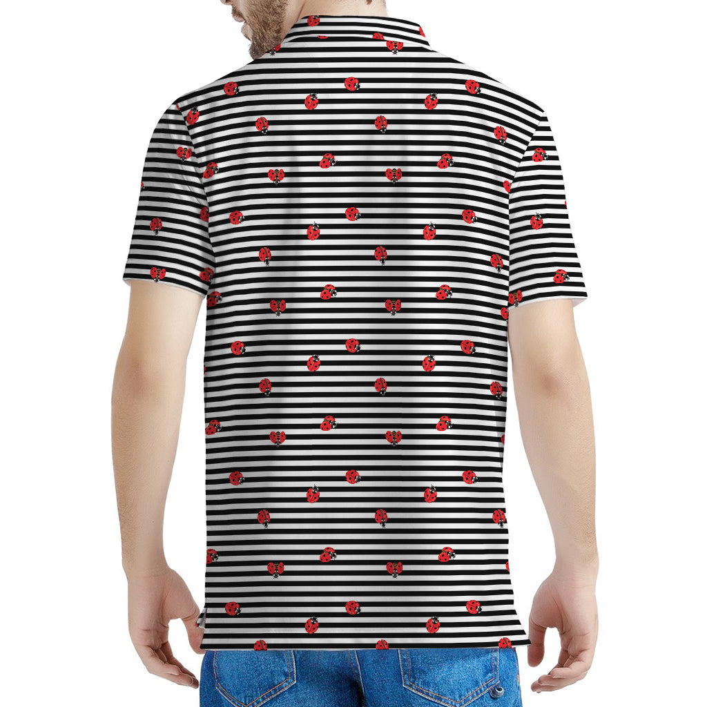 Ladybug Striped Pattern Print Men's Polo Shirt