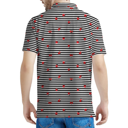 Ladybug Striped Pattern Print Men's Polo Shirt