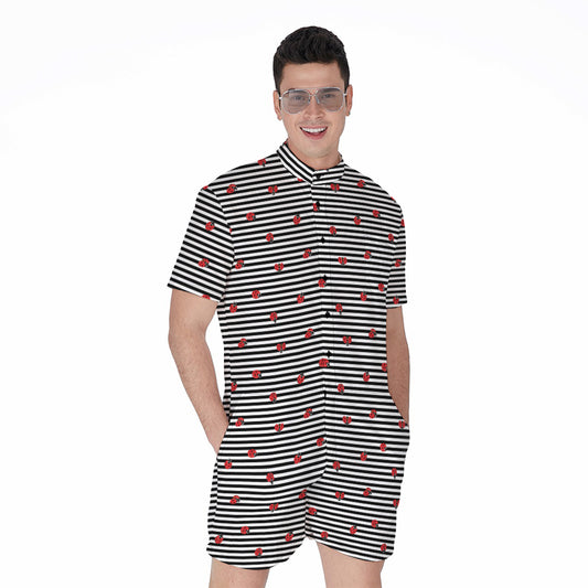 Ladybug Striped Pattern Print Men's Rompers