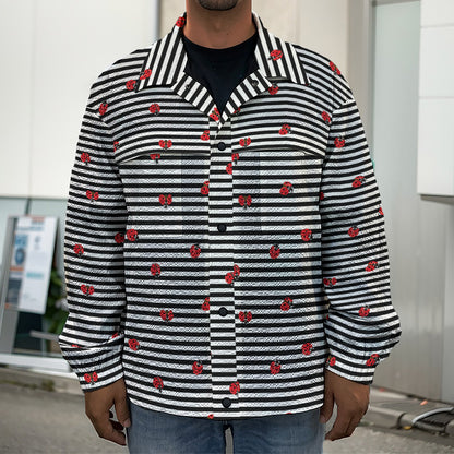 Ladybug Striped Pattern Print Men's Shirt Jacket