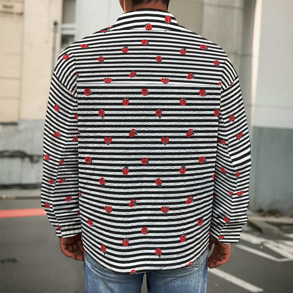 Ladybug Striped Pattern Print Men's Shirt Jacket