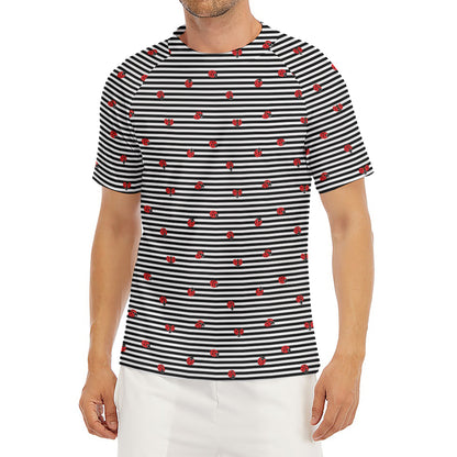 Ladybug Striped Pattern Print Men's Short Sleeve Rash Guard