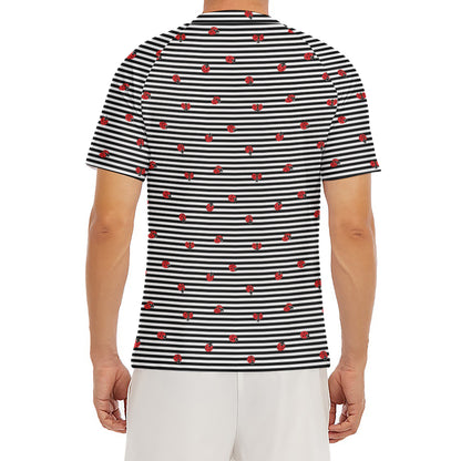 Ladybug Striped Pattern Print Men's Short Sleeve Rash Guard