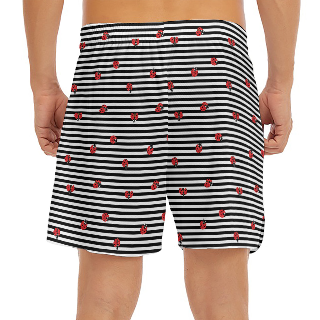Ladybug Striped Pattern Print Men's Split Running Shorts