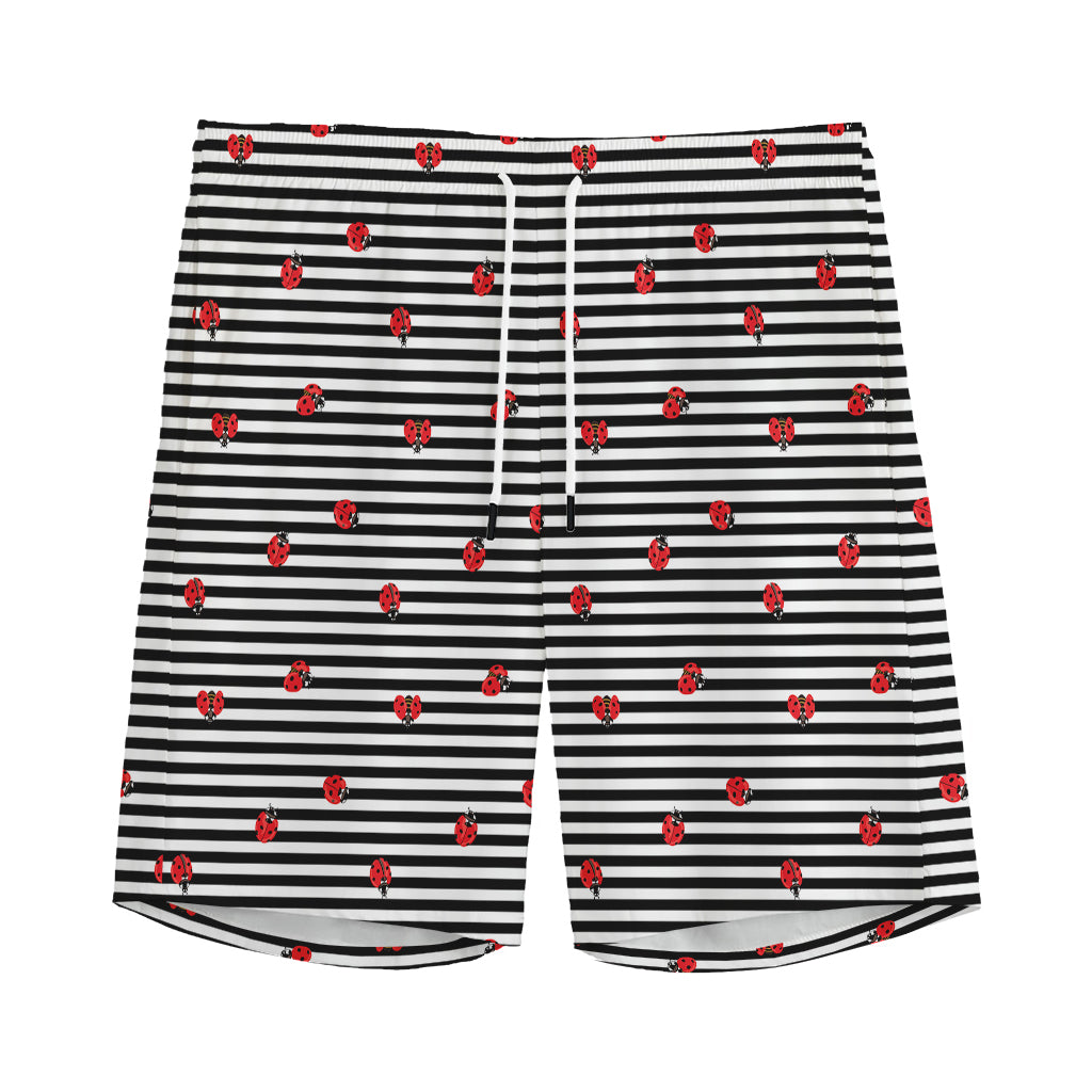 Ladybug Striped Pattern Print Men's Sports Shorts