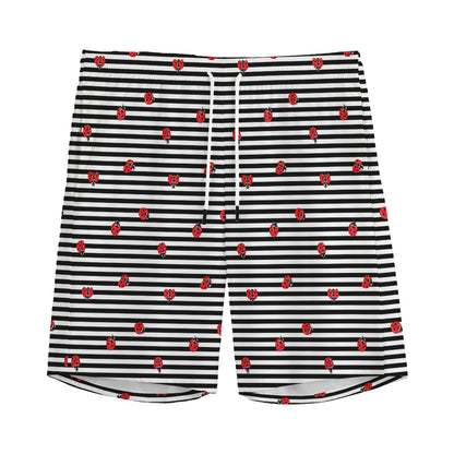 Ladybug Striped Pattern Print Men's Sports Shorts