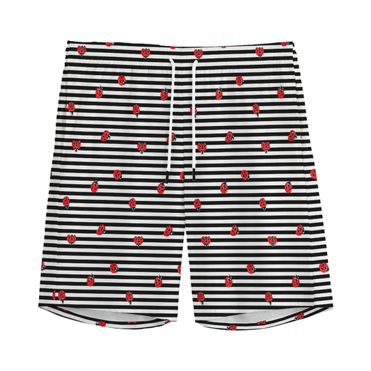 Ladybug Striped Pattern Print Men's Sports Shorts