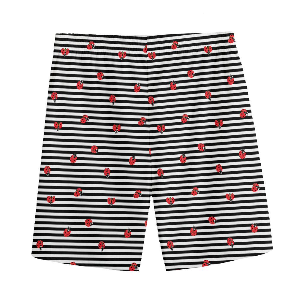 Ladybug Striped Pattern Print Men's Sports Shorts