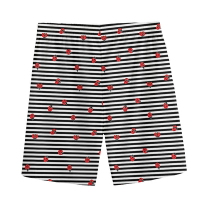 Ladybug Striped Pattern Print Men's Sports Shorts