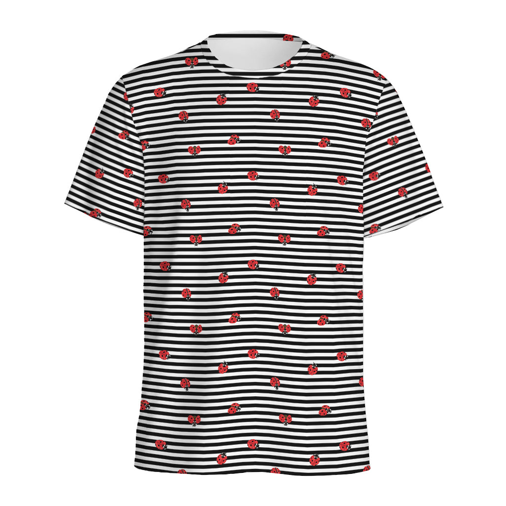 Ladybug Striped Pattern Print Men's Sports T-Shirt