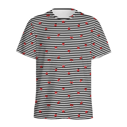 Ladybug Striped Pattern Print Men's Sports T-Shirt