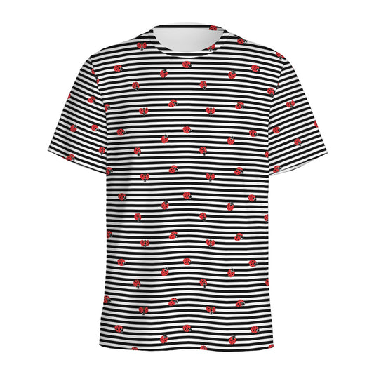 Ladybug Striped Pattern Print Men's Sports T-Shirt