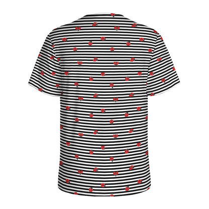 Ladybug Striped Pattern Print Men's Sports T-Shirt