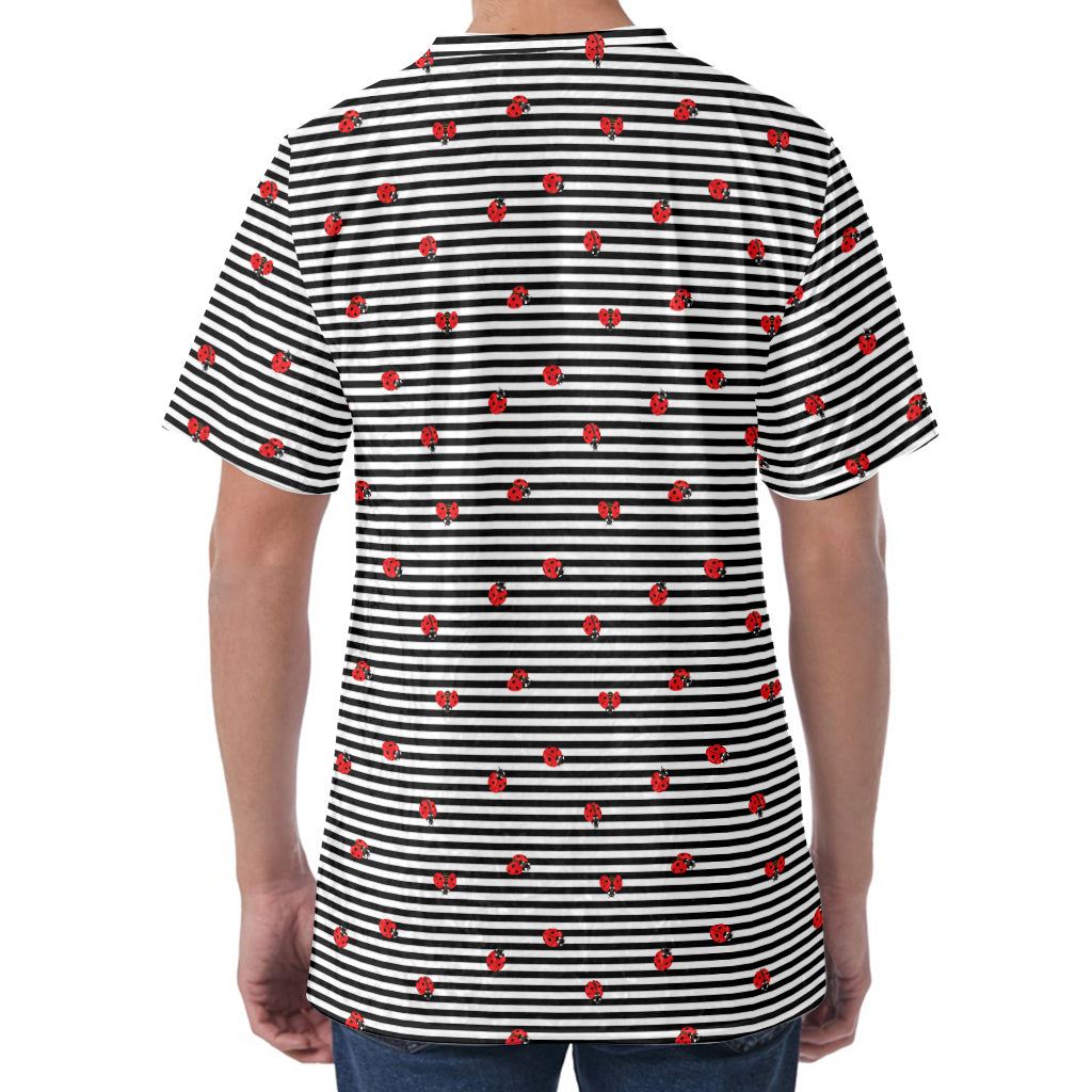 Ladybug Striped Pattern Print Men's Velvet T-Shirt
