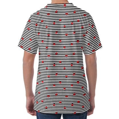Ladybug Striped Pattern Print Men's Velvet T-Shirt