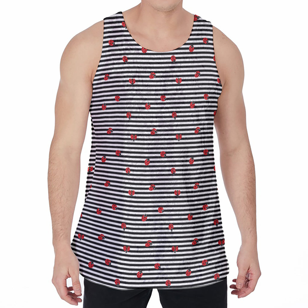 Ladybug Striped Pattern Print Men's Velvet Tank Top