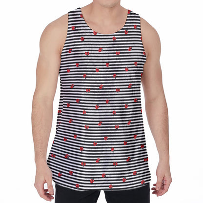 Ladybug Striped Pattern Print Men's Velvet Tank Top