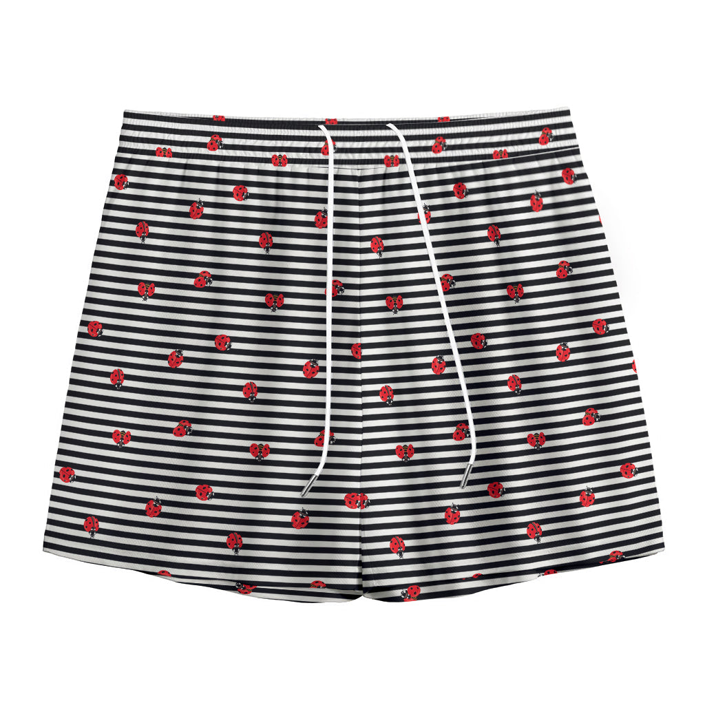 Ladybug Striped Pattern Print Mesh Shorts
