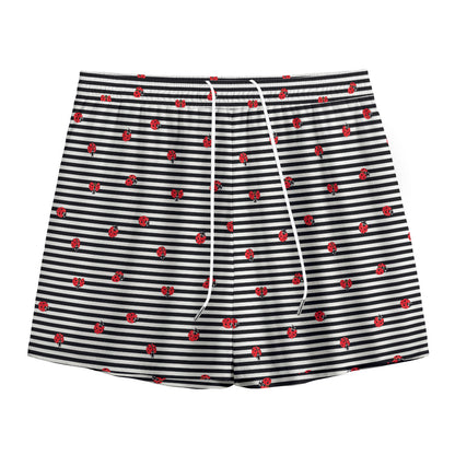Ladybug Striped Pattern Print Mesh Shorts