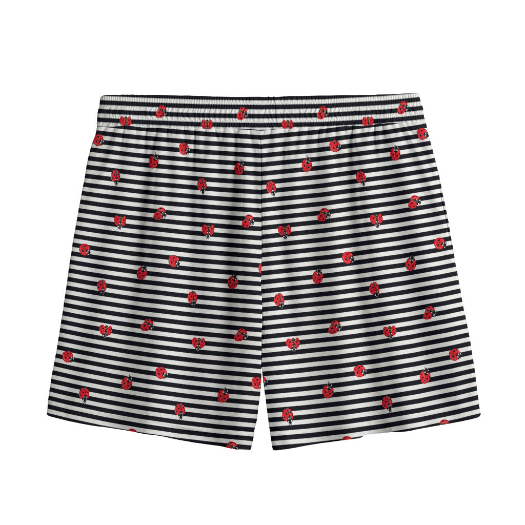 Ladybug Striped Pattern Print Mesh Shorts
