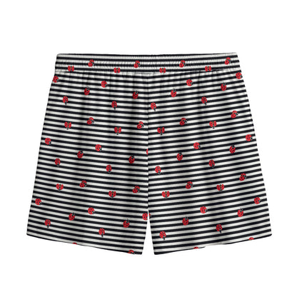 Ladybug Striped Pattern Print Mesh Shorts