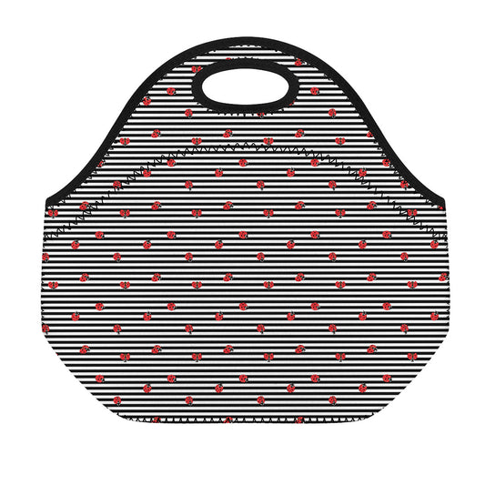 Ladybug Striped Pattern Print Neoprene Lunch Bag
