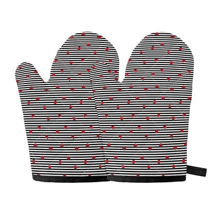 Ladybug Striped Pattern Print Oven Mitts