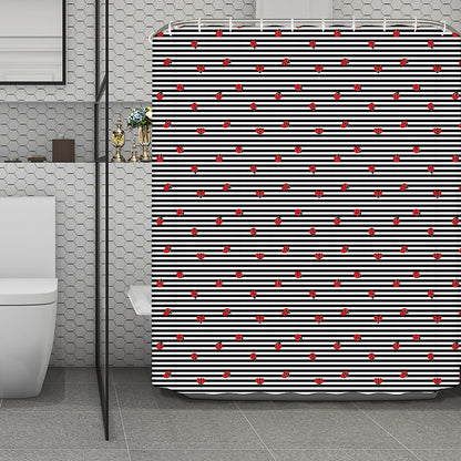 Ladybug Striped Pattern Print Polyester Shower Curtain