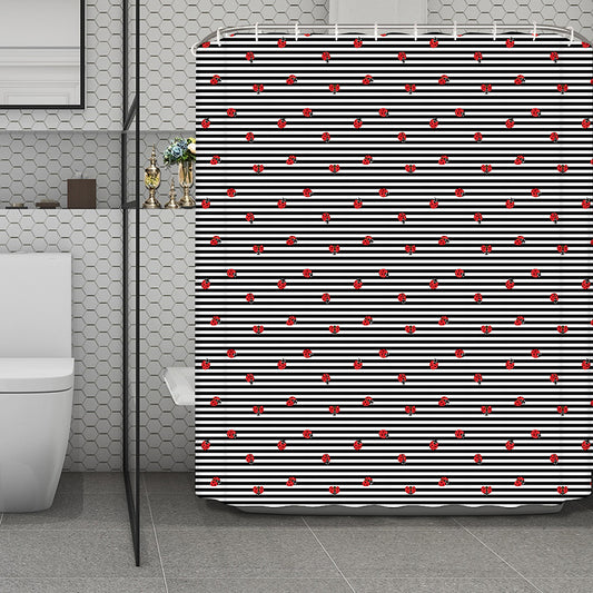 Ladybug Striped Pattern Print Polyester Shower Curtain