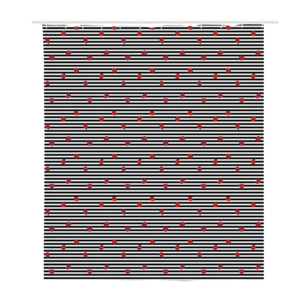 Ladybug Striped Pattern Print Polyester Shower Curtain