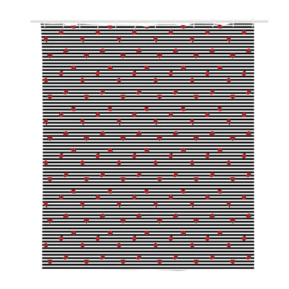 Ladybug Striped Pattern Print Polyester Shower Curtain